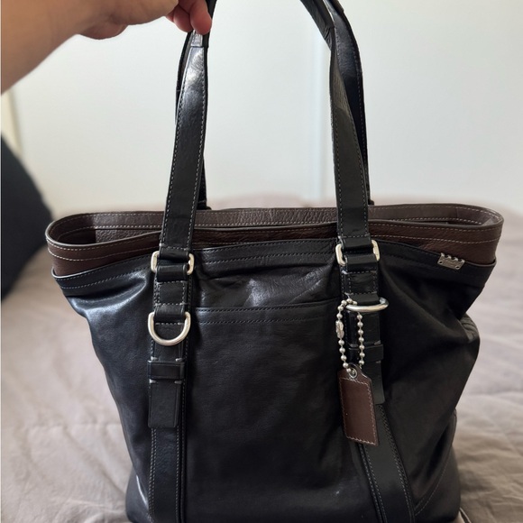 Coach Brown and Black Leather Tote Bag - Picture 4 of 9